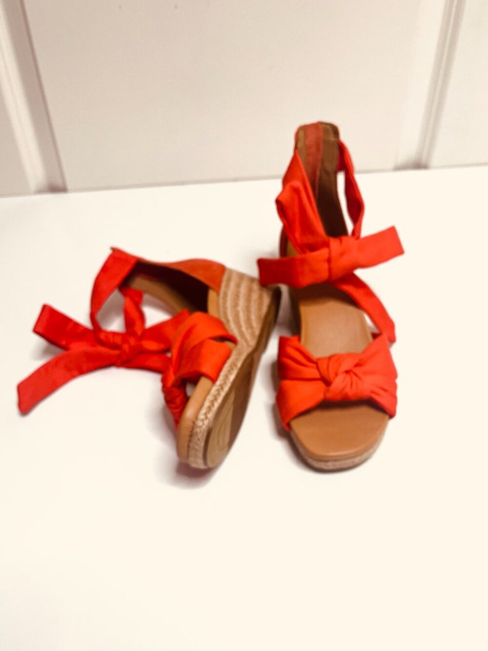 UGG Yarrow Suede Red Spadrille Wedge Sandals Ankle Tie Wrap Shoes Size US 6 - Picture 6 of 14